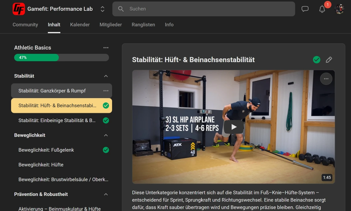 Gamefit Performance Lab Plattform-Vorschau